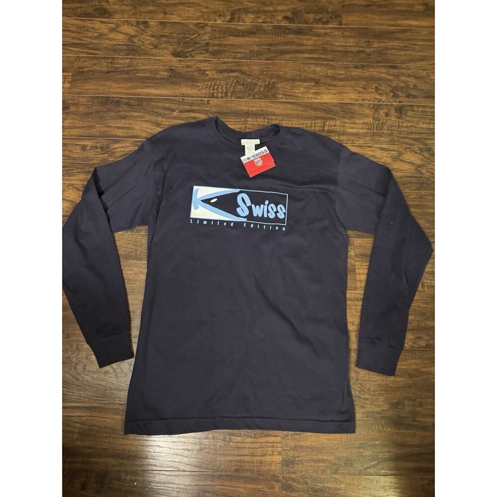 Vintage K-Swiss Navy Long Sleeve Tshirt USA Made KSwiss Men's Classic 90'S Sz:m